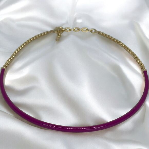 Gold Tone Collar Necklace Enamel Chain Choker Stylish Stunning Shiny Elegant NWT - Picture 4 of 16